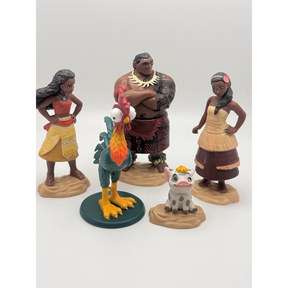 Disney Moana Cake Topper Hei Hei Pua Chief Tui Sina JAKKS 5 Figures on Bases